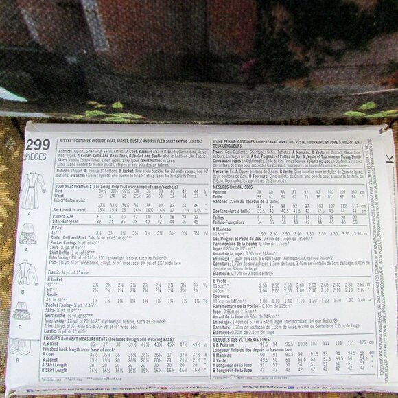 STEAMPUNK ARKIVESTRY COSTUME PATTERN, L AVIATOR JACKETS, SKIRTS, SIMPLICITY 1299 - Picture 8 of 8